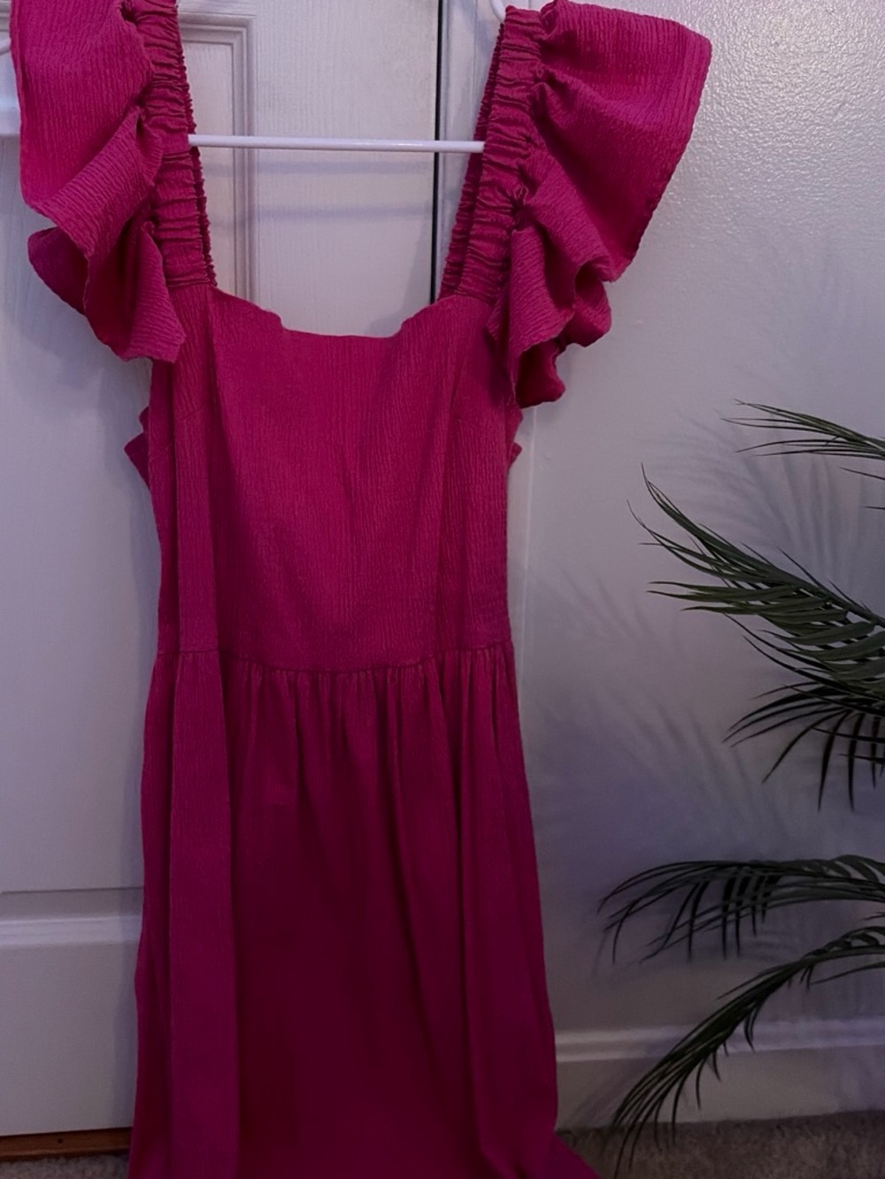 Francesca's Collections Hot Pink Ruffle Strap Mini Dress
